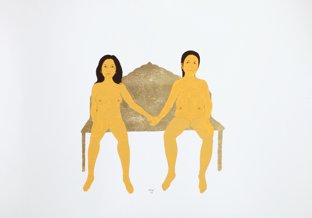 Kubra Khademi, e Great Accord 2019 76,5 x 100 cm Gouache et feuille d’or sur papier