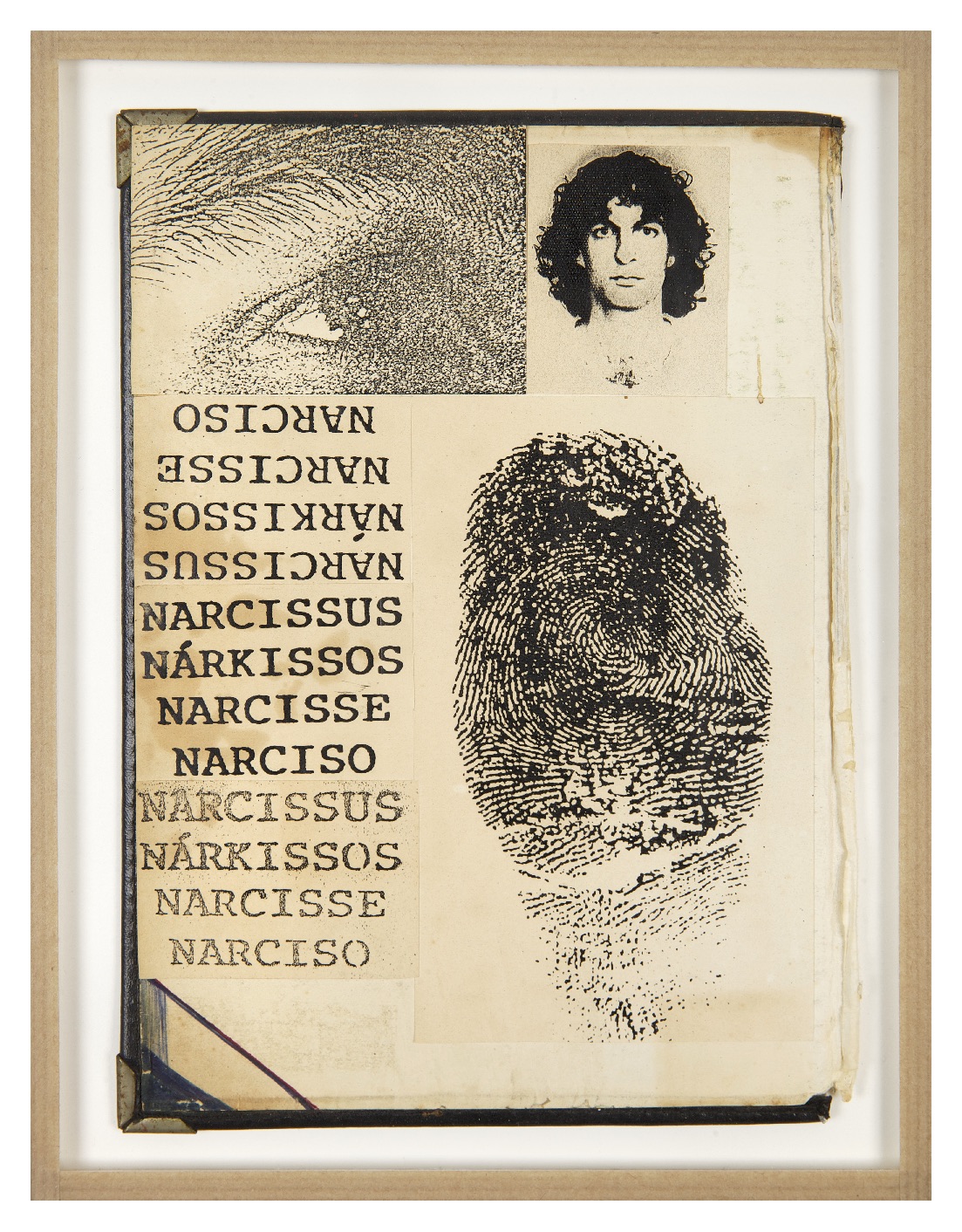 Hudinilson Jr., Narcisse (HJ0064), Photocopie Xerox, collage sur papier carton et tissu, 21 x 15,5 cm